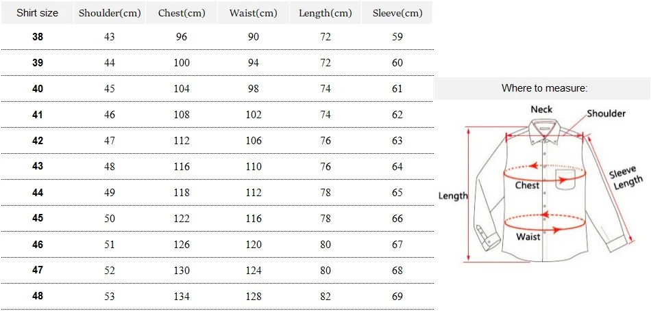 How to size men's dress shirt chart