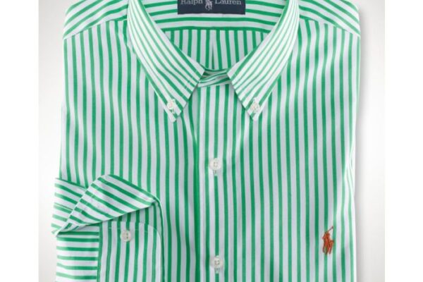 Green and white striped mens dress shirt