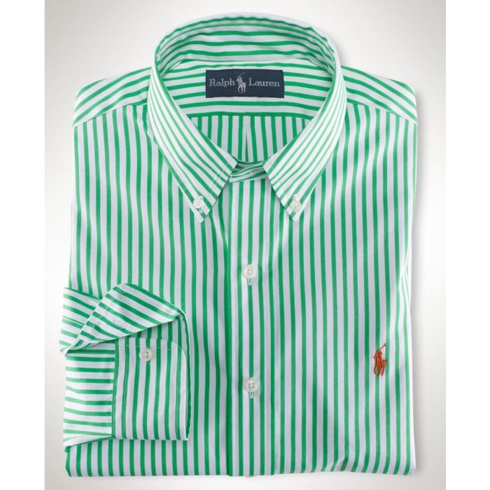 Green and white striped mens dress shirt